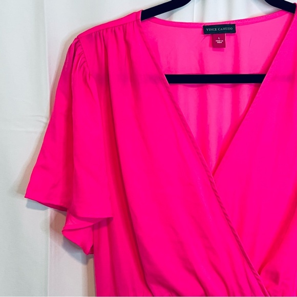 Vince Camuto Tiered NEON Pink Layered Flattering Midi Dress- Size Large NWT's - Picture 3 of 12